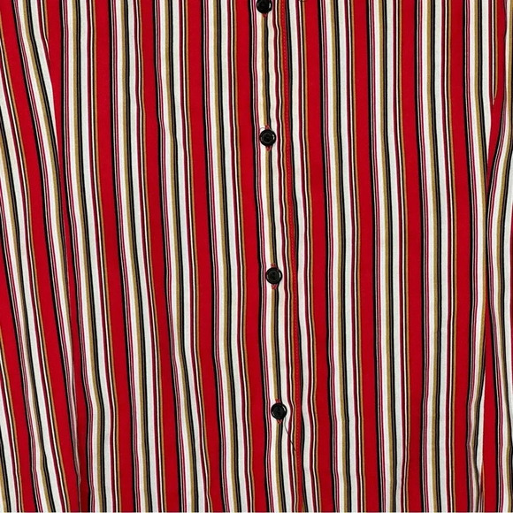 Joanna 3X Shirt Top Red Striped Button Up 3/4 Sleeve Collared V Neck Womens - Picture 2 of 6